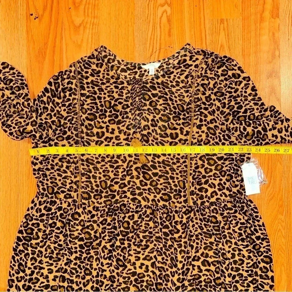 Time and Tru Dress Womens Plus Size XXL 20 Leopard Print Long Sleeve Peasant NEW - Picture 13 of 14